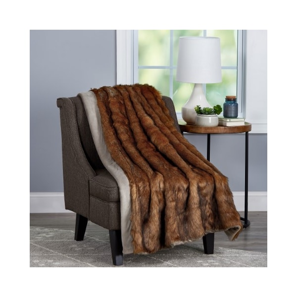 Hastings Home Faux Chinchilla Fur Premium Throw Blanket, Hypoallergenic with Gift Box, 60 inch x 70 inch Brown 102590MIB - main